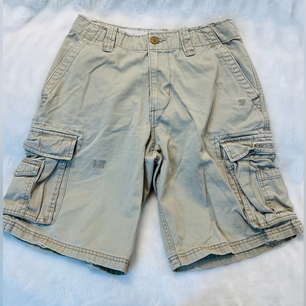 Aeropostale men’s cargo khaki shorts zip fly interior drawstring cord size 31